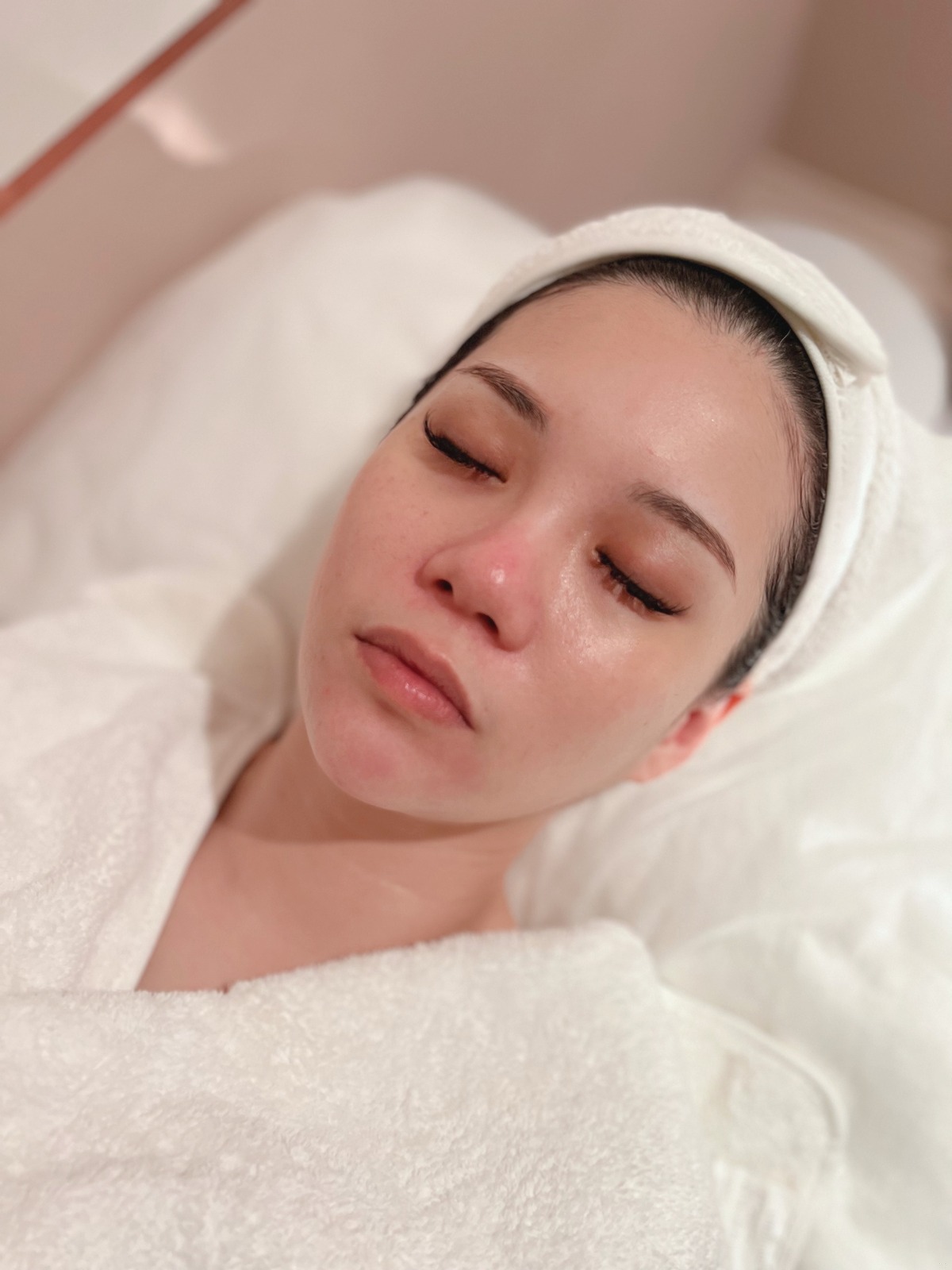 Client resting after a facial